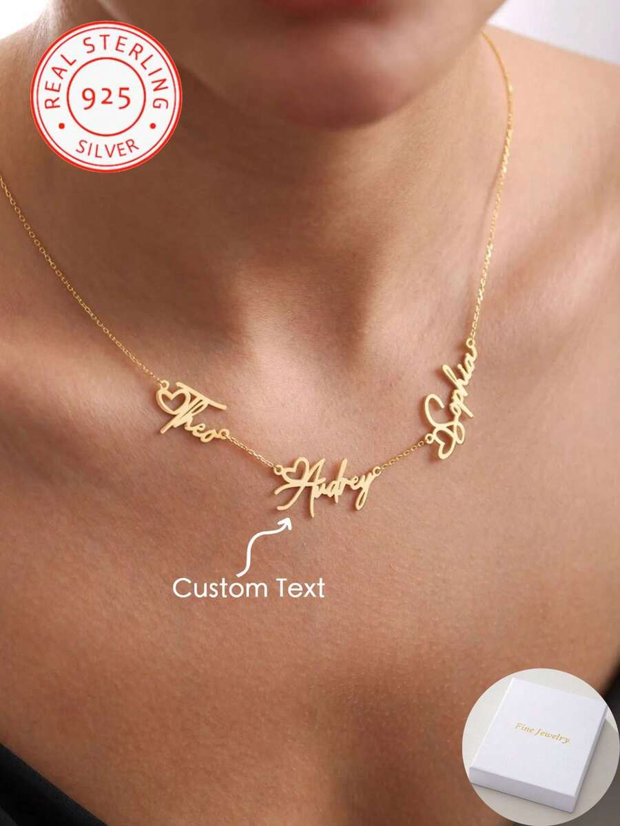 A Piece Of 925 Silver Custom Personalized Heart Model English Name Pendant Necklace, Women's Jewelry, Daily Vacation Banquets, Parties And Other Occasions To Wear, Unique Design, Personalized, Fashionable And Exquisite, Is The Perfect Gift For Your Friends, Partners And Family On Christmas, Thanksgiving, Valentine's Day, Birthdays And Anniversaries