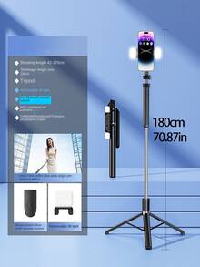 Palo de selfie de 170cm/67 pulgadas con luz de relleno, trípode de aluminio extensible con control remoto Bluetooth, compatible con iPhone y teléfonos inteligentes Android, perfecto para viajes, vlogging, video y fotografía. Con luz de relleno compatible con iPhone y Android para vacaciones de verano, viajes, actividades al aire libre y transmisión en vivo.