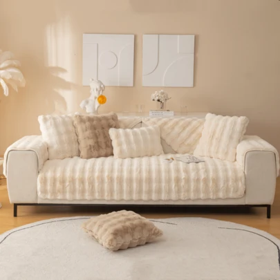 1 件时尚兔毛软沙发垫，奢华简约沙发座套，装饰性沙发保护套，防滑防尘防刮，适用于客厅、卧室、书房、办公室