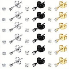 6對2mm鍍金外科鋼軟骨刺穿微型耳釘套裝，時尚簡約風格方形鋯石耳釘，適合女男士珠寶禮物 - 2mm耳釘 - 查看 14