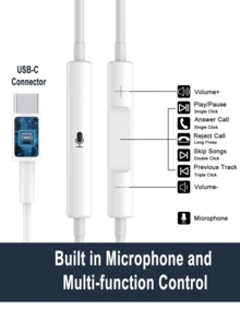 Type C Wired Earphones, USB C Earbuds Earbuds Audio Earphones Headphones Electronic Calls & Music Bass Stereo In-Ear Headphones Wireless Headphones Headset For Ipad/Pc