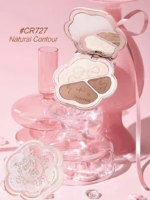 COLORROSE 哑光珠光粉轮廓调色板，轻盈、光滑、天鹅绒般的质地，带镜子，瘦脸鼻，自然渐变，古铜色轮廓和荧光笔一体式调色板 - CR727 - 查看 3