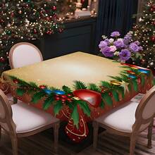 1/20pcs Christmas Tablecloth, Balloon And Berry Pattern Print Design, Elegant Polyester Fabric, Easy To Clean, Perfect For Table, Party And Holiday Decorations, Rectangular Shape, Christmas Decorations - Multicolor - View 5