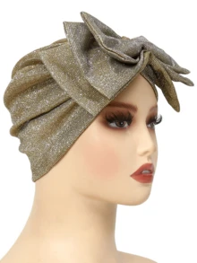 1pc European & American Style Women's Sequin Pleated Twist Headscarf Hat, Head Wrap Turban Hat With Metal Button For Dress - A - View 20