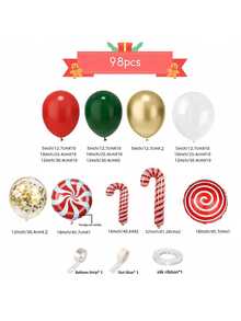 Christmas Balloon Wreath Arch Set, Including Christmas Green, 98pcs Red And White Candy Balloons And Cane Balloons, Suitable For Christmas Party Decoration
