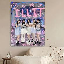 Framed 1pc  Girls Poster - Pastel Pink & Blue K-Pop Inspired Wall Decor With Hearts & Stars - Canvas Print For Bedroom, Living Room, Office - Teen Girls Birthday Gift - Easy Hang Needed,Bedroom Artwork, Kpop Aesthetic, Modern Look - Framed(框架) - 查看 4