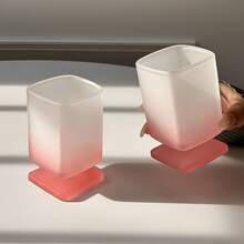1 pieza Taza de vidrio rosa degradado, vaso de tallo cuadrado, taza blanca esmerilada con degradado, adecuada para vino, bebida, agua, café, taza de vidrio moderna para el hogar, bar, restaurante - Multicolor - Ver 8