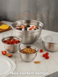 Kit 5 Stainless Steel Bowl Set Of Bowls With 5 Different Sizes 100% Stainless Steel Basin For Multipurpose Kitchen 14cm 16cm 20cm 22cm 24cm - Stainless Steel - View 2