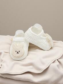 1 Pair Hand-Crocheted Infant Rabbit Socks, White Embroidered Pattern - White - View 6