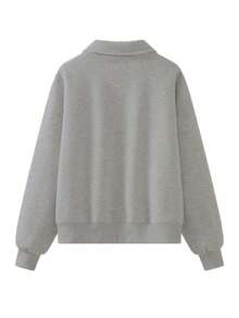 Áo nỉ cổ polo dáng rộng thoải mái dành cho nữ, thích hợp cho mùa xuân. - Xám - Xem 2