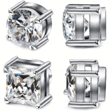 2對不費力穿戴的男女不鏽鋼磁力釘式耳環,佩戴免洞穿,無過敏反應,6mm