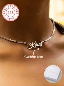 A 925 Silver Classic Elegant Heart-Shaped Customized English Name Pendant Necklace, Lively And Interesting, Retro And Exquisite, Suitable For Any Scene And Season As A Versatile Accessory. It Is A Beautiful And Special Gift For Ladies, Family, And Friends On Valentine's Day, Mother's Day, Christmas, Thanksgiving, And Birthdays,Silver,Stylish,Colorful,Vintage,Unisex,Hipster,Simple,Casual,Custom,Personalized,Unique,Ideal Gifts For Him,Ideal Gifts For Her,Her,Boyfriend,Girlfriend,Dad,Mom,Family,Friends,For Anniversaries,For Birthdays,For Graduation,For Prom,For Party,Jewelry Women,Elegant Outfit