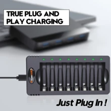 POWERKAN AA/AAA Battery Portable USB Charger, LED Charging Status Display, Suitable For 1.2V AA/AAA Ni-MH Rechargeable Batteries, 8-Channel Independent Mixing Technology, Widely Used For Household AA/AAA Battery Charger Accessories