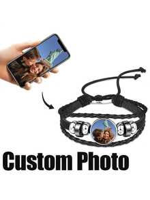 1pc Customized Photo Woven Bracelet, Vintage Synthetic Leather Bracelet, Adjustable, Suitable For Casual Wear, Friend/Classmate Gift, Couple Memento, Graduation, Thanksgiving, Christmas, Anniversary, Personalized Jewelry, Adjustable Bracelet, Vintage Bracelet, Durable Material, High-Quality Leather, Custom Photo Bracelet, Memorial Jewelry, Holiday Shopper, Couples's Gift - Style 9 - View 7