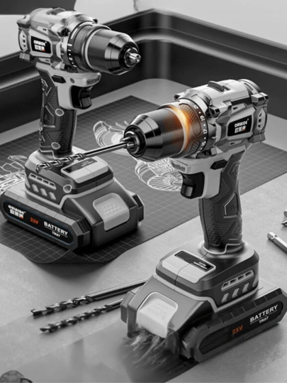 Cordless Drill, Impact Drill, Household Brushless Drill, Lithium Battery Power Tool, Multi-Function Electric Hammer, Rechargeable Electric Screwdriver