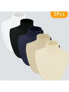 Awegeo 5Pcs Women's Detachable Mock Turtleneck Dickey Collar - Solid-Stripe Knit Convertible Layering Piece For Sweaters & Hoodies, All-Season Adjustable Neckline Cover Accessory For Dress For Christmas Decor