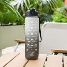 1pc 1000ml Summer New Large Capacity Sports Water Bottle, Plastic, Shockproof, Outdoor, Portable, Space Cup, For Students, Fitness Enthusiasts - Black and White - View 6