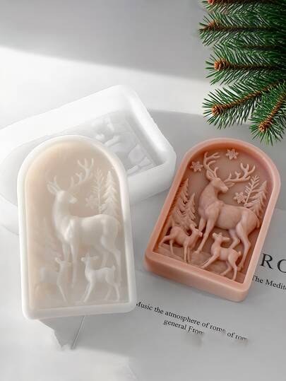 麋鹿拱形硅胶模具套装，树脂浇铸模具，复古精致浮雕，适用于手工蜡烛制作、珠宝浇铸、DIY树脂工艺品、聚合物粘土、石膏、装饰品、圣诞礼物、家居装饰、圣诞装饰、房间装饰