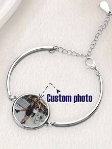 1pc Customized Fashion Open Bangle Bracelet, Featuring Heat Transfer Printed Round Bracelet, Personalized Name Bracelet, Holiday Gift, Daily Wear Jewelry, Accessory, Fashionable Jewelry, Customized Jewelry, High-Quality Printing, Personalized Jewelry, Unisex Bracelet, Men's Accessory, Jewelry Enthusiast - Style 6 - View 2