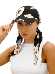 1件装女士印花头巾帽，时尚花卉筒帽，弯檐帽，欧美风格，适合搭配连衣裙