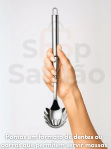 Kit Of 6 Stainless Steel Kitchen Utensils: Skimmer 33cm Ladle 32cm Rice Spoon 29cm Straight Pasta Tong 32cm Carving Fork 33cm Openwork Spatula For Hamburger 30cm - thép không gỉ - Xem 5