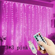 带遥控器的 USB LED 窗帘灯 - 8 种照明模式，3 米 x 3 米暖白/多色/蓝色/粉色/白色/紫色，非常适合卧室、圣诞节、万圣节、情人节和婚礼派对装饰 - 窗簾燈 - 查看 17