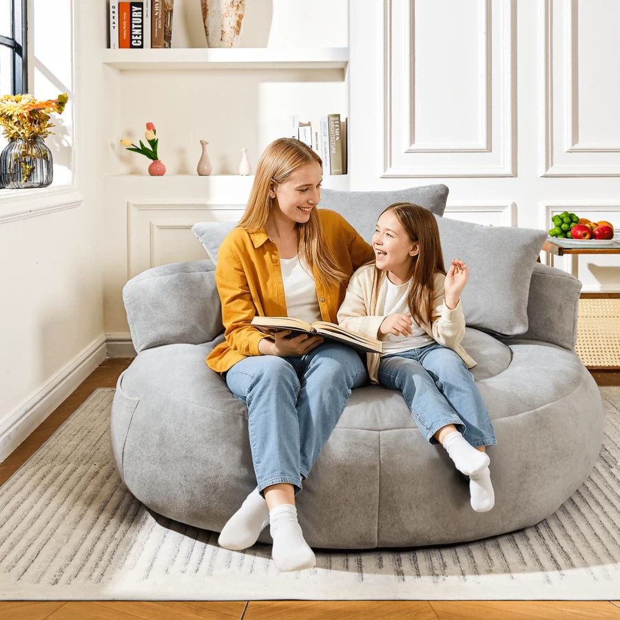 Giant Bean Bag Chair For Adults, Teddy Fabric Upholstered Loveseat Lazy Sofa With Storage Pocket And High-Density Memory Foam Padding, For Home Office, Living Room, Bedroom, Apartment, No Assembly Needed - Xám - Xem 1