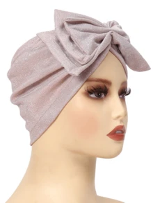1pc European & American Style Women's Sequin Pleated Twist Headscarf Hat, Head Wrap Turban Hat With Metal Button For Dress - A - View 9