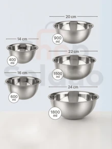 Kit 5 Stainless Steel Bowl Set Of Bowls With 5 Different Sizes 100% Stainless Steel Basin For Multipurpose Kitchen 14cm 16cm 20cm 22cm 24cm - Stainless Steel - View 8