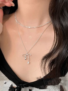 1pc Multi-Layer Bowknot Zirconia Necklace For Women