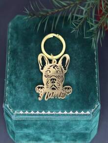 1pc Personalized French Bulldog Stainless Steel Keychain - Customizable Name Engraving, Dog-Shaped Design For Men, Ideal For Valentine's Day, Father's Day, Graduation, Halloween, Christmas Gifts - Multicolor - View 9