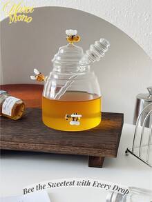 <Bee The Sweetest With Every Drop>, 1 szt. 450 ml kreatywny szklany słoik na miód z motywem pszczół i mieszadłem, borokrzemianowy, odporny na ciepło słoik do przechowywania