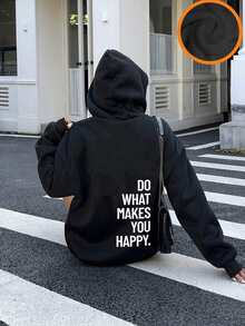 女士时尚秋冬连帽套头衫，柔软舒适的保暖衬里上衣 - 黑色 - 查看 9