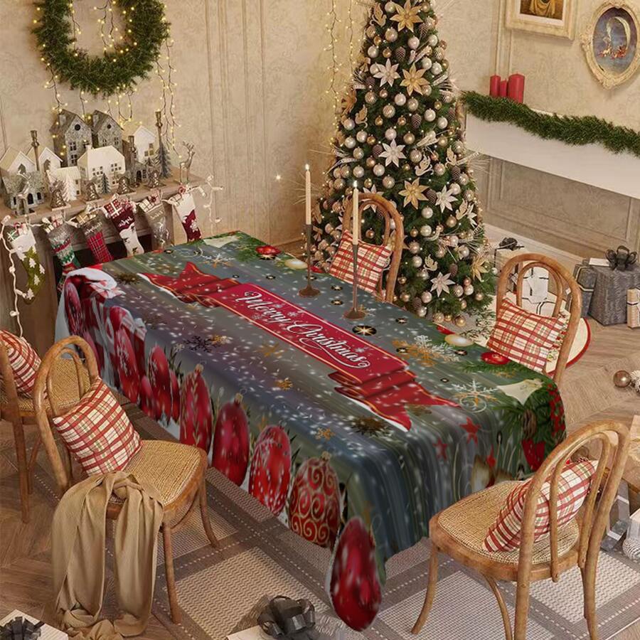 1/20pcs Christmas Tablecloth, Warm And Festive Christmas Ball Pattern Tablecloth, Happy Theme, Christmas Decoration, Suitable For Restaurants, Kitchens, Holiday Parties, Perfect For Home Decoration, Merry Christmas - Multicolor - View 1