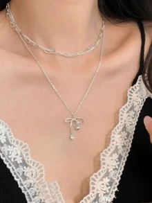 1pc Multi-Layer Bowknot Zirconia Necklace For Women