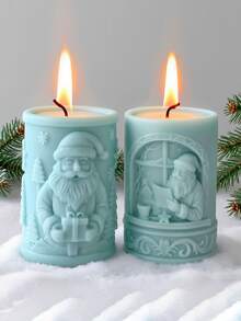 圣诞老人圆柱形硅胶模具套装，树脂浇铸模具，复古精致浮雕，适用于手工蜡烛制作、珠宝浇铸、DIY树脂工艺品、聚合物粘土、石膏、装饰品、圣诞礼物、家居装饰、圣诞装饰、房间装饰 - 白色 - 查看 2