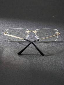 1pc Unisex Fashion Metal Frame Sunglasses, Solid Color Pattern, Frameless Structure, Square Shape, Retro Style, Suitable For Driving, Hiking, Back To School, Daily Use, Outfit Matching, Street Photography, Party, Great Gift, Fits Various Face Shapes, High Quality Glasses