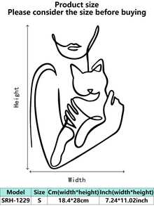 1 szt. Elegancka, kuta, żelazna dekoracja ścienna z kotem – minimalistyczny rysunek liniowy kobiety trzymającej kociaka, czarny metalowy element wystroju salonu/sypialni/biura/kuchni, idealny prezent dla miłośników kotów i zwierząt, 2D płaski wystrój pokoju