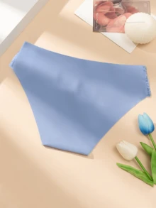 4pcs Women's Solid Color Sexy Lace Trim Seamless Breathable Low-Rise Briefs