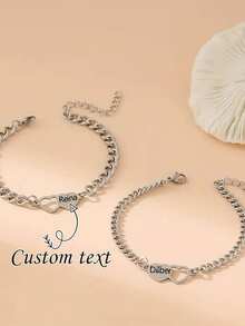 1pc Customized Stainless Steel Hollow Double Love Bracelet, Suitable For Couples, Valentine's Day And Anniversary, Can Customize Names, Birthdays, Exquisite Gift Bracelet, Christmas Gift, Halloween Gift