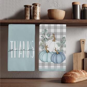 2pcs Thanksgiving Pumpkin Pattern Kitchen Towels, Rectangular Super Soft Fiber Kitchen Towels, Dish Cloths, Tea Towels, Farmhouse Kitchen Decor, Housewarming Gifts, Kitchen Towels And Dish Cloths, Home Decor