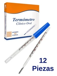 12 PIEZAS de Termómetro Material de Vidrio Uso Rectal, Bucal y Axilar Clínico Alta Precisión en Grados Centígrados - Blanco - Ver 1