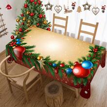 1/20pcs Christmas Tablecloth, Balloon And Berry Pattern Print Design, Elegant Polyester Fabric, Easy To Clean, Perfect For Table, Party And Holiday Decorations, Rectangular Shape, Christmas Decorations - Multicolor - View 7
