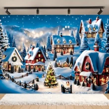 1pc 2026 Christmas Miracle Town Photography Backdrop, Polyester Material, New Year Christmas Party Decoration, Indoor/Outdoor, Garden, Christmas Tree Wall Decor, Home Party Supplies Hanging Banner, Merry Christmas Studio Photography Background, Anniversary