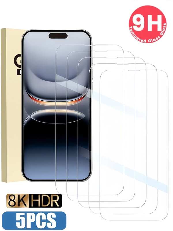 5 Piezas de Protector de Pantalla de Vidrio Templado Que Protege con Película Protectora de Pantalla Completa Compatible con iPhone 17 16 15 14 13 12 11 Pro Max XS X XR 6 7 8 16 15 14 Plus 12 13 Mini Cubierta Protectora de Vidrio Transparente
