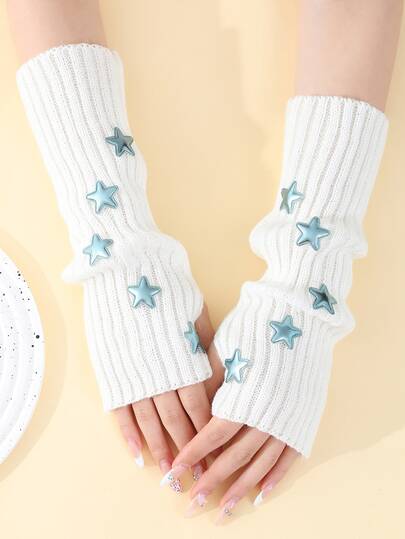 10pcs Star Fingerless Gloves, Y2K Style Arm Warmers, Knitted Subculture Design, Suitable For Autumn/Winter