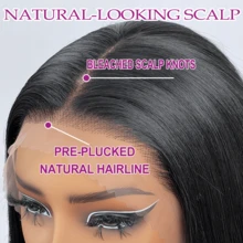 8-34 英寸黑色 200 密度无胶假发直发混合发漂白结升级蕾丝前假发预剪直发含婴儿发 13*4 无胶蕾丝闭合假发适用于女士隐形融化皮肤 - 自然色&黑色系 - 查看 6