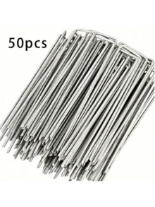 50 个 U 型花园桩，重型金属景观织物扎带，用于固定障碍物、地面覆盖物、栅栏和人造草坪 - 非常适合园艺和景观美化项目！