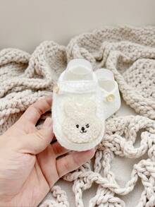 1 Pair Hand-Crocheted Infant Rabbit Socks, White Embroidered Pattern - White - View 2