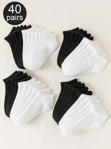 20 Pairs Assorted Solid Color Stripe Moisture-Wicking Soft Versatile Ankle Socks For Women - Black and White - View 3